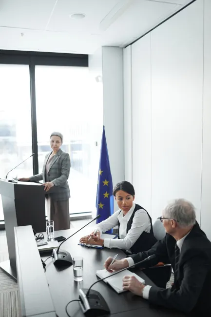 A European Union political meeting with diverse participation and discussions.