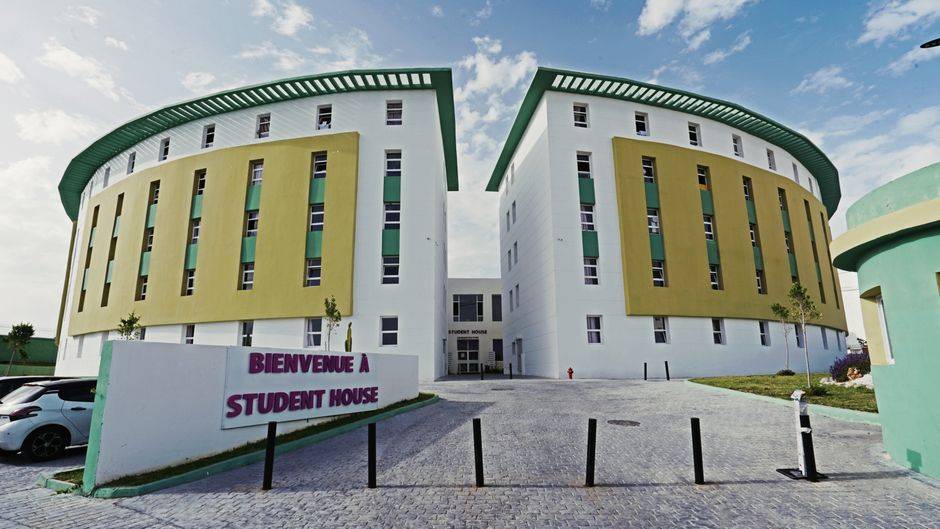 Contemporary student housing with unique architecture in Tanger, Morocco.